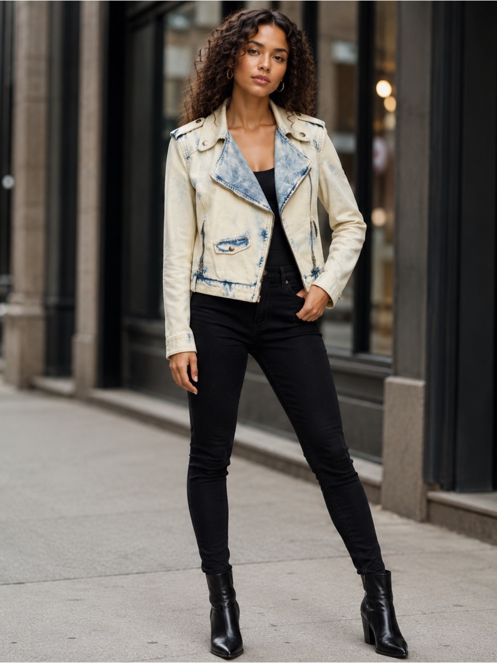 Zara TRF Premium Wash Acid Wash Denim Moto Biker Jacket Medium M Y2K